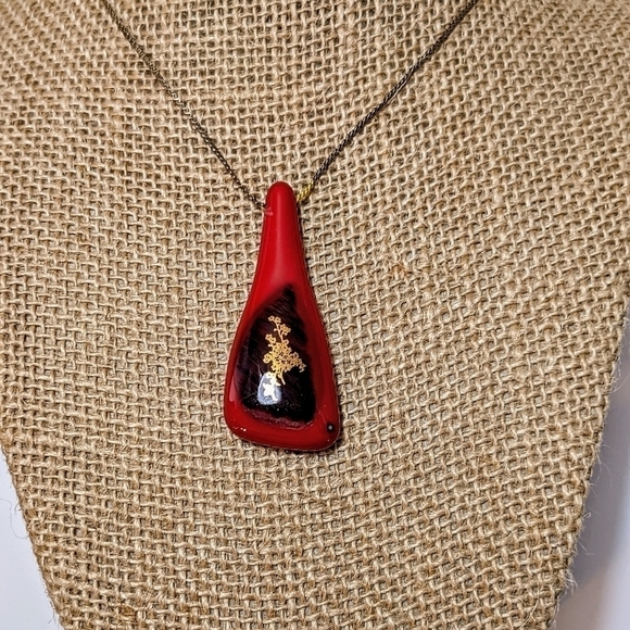 Red & Gold Pendant with 10" Necklace - Picture 1 of 7